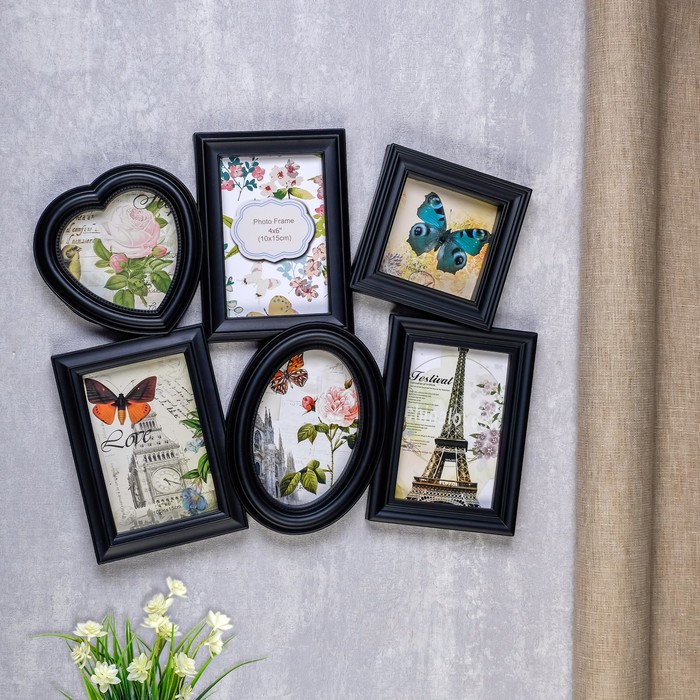 Фоторамка на 6 фото 10х10 см, 10х15 см "Идиллия" чёрная