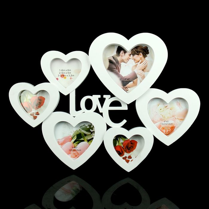 Фоторамка на 6 фото 9х9 см, 13х13 см, 15х15 см "Любовь" белая