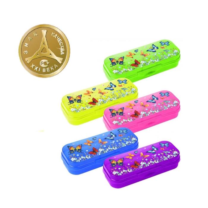 Пенал пластиковый футляр 90х217х43 мм Стамм "Бабочки" Primavera, микс