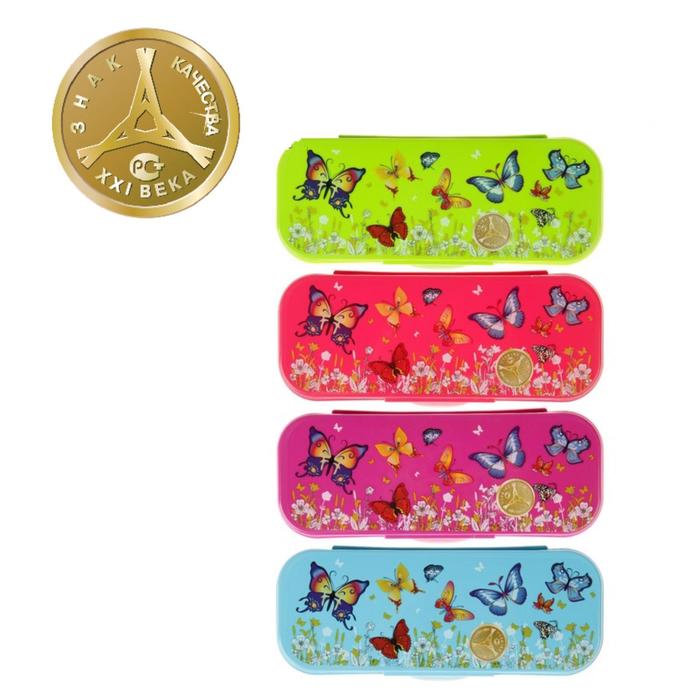 Пенал пластиковый футляр 90х217х43 мм Стамм "Бабочки" Intensiv, микс