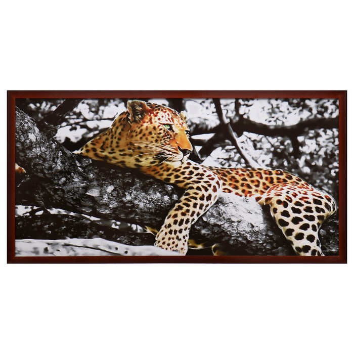 Картина "Леопард на дереве" 56х106см рамка микс