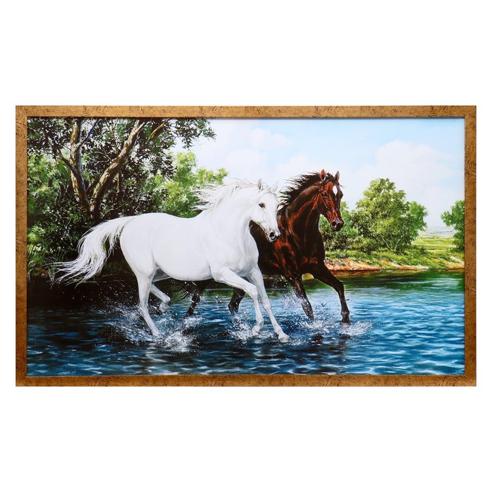 Картина Пара лошадей 66х106см рамка микс