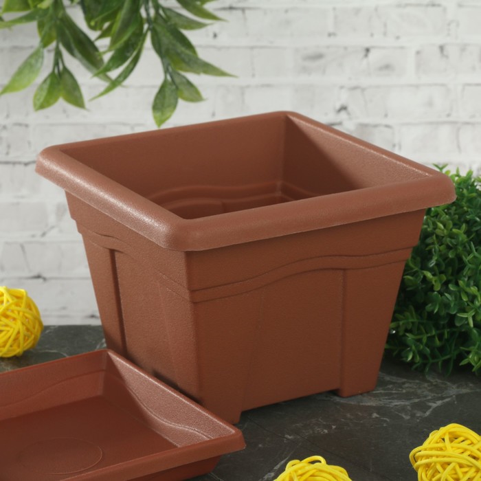 Горшок "Квадро" с поддоном 630 мл 12х12 см, цвет терракотовый