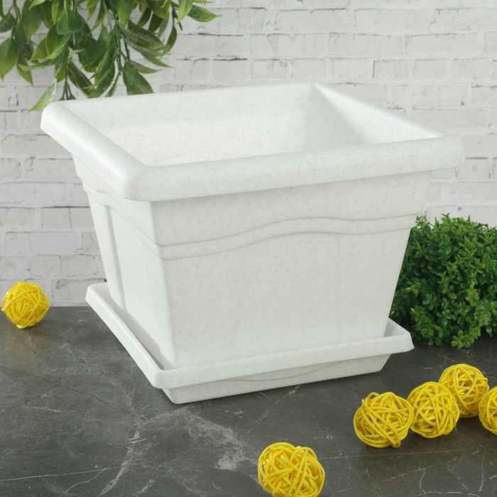 Горшок "Квадро" с поддоном 2,9 л 20х20 см, цвет мрамор