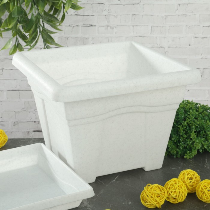 Горшок "Квадро" с поддоном 2,9 л 20х20 см, цвет мрамор