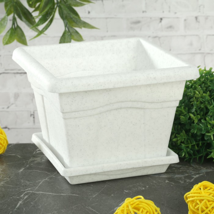 Горшок "Квадро" с поддоном 630 мл 12х12 см, цвет мрамор