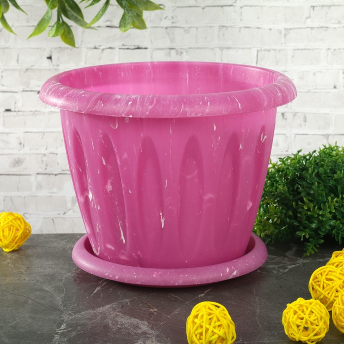 Горшок для растений с поддоном 1,8 л "Фелиция. Лофт" d=18 см , цвет МИКС