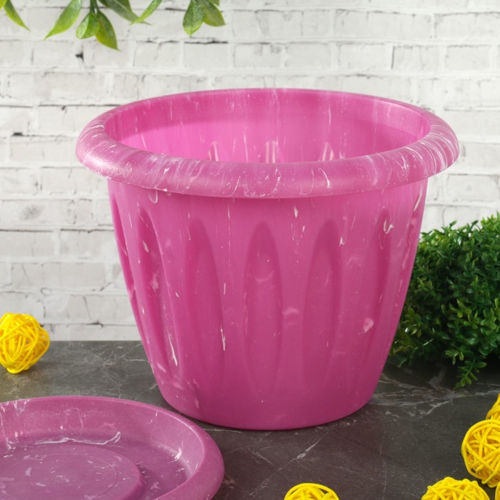 Горшок для растений с поддоном 1,8 л "Фелиция. Лофт" d=18 см , цвет МИКС