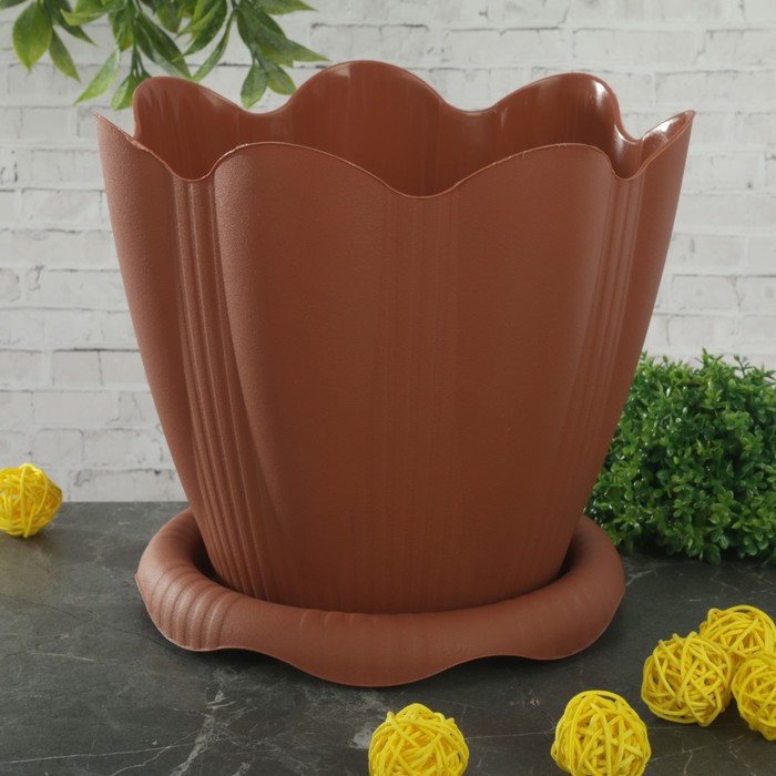 Горшок "Эдельвейс" с поддоном 3 л d=20 см, цвет терракотовый