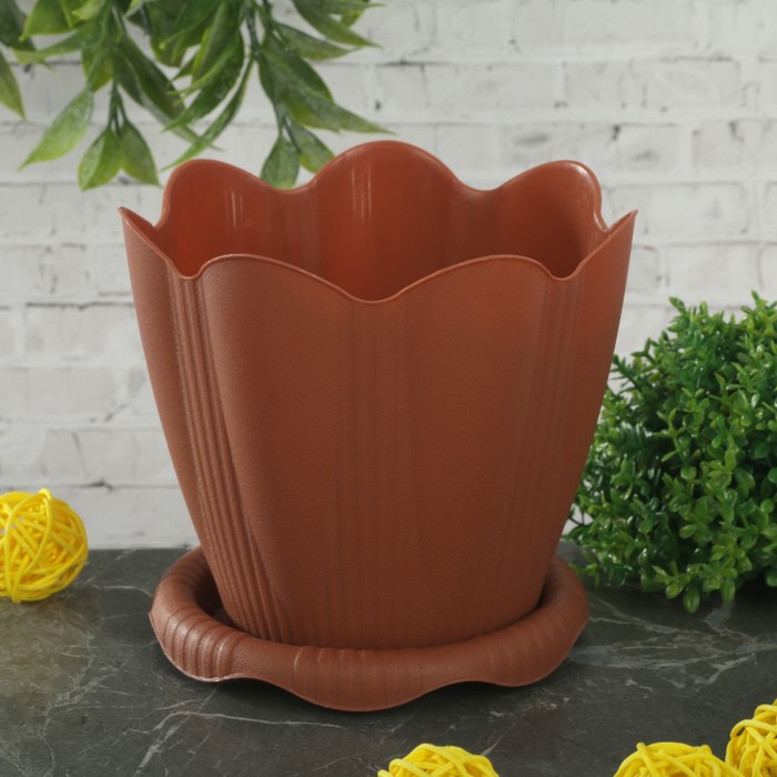 Горшок "Эдельвейс" с поддоном 0,65 л D=12 см, цвет терракотовый