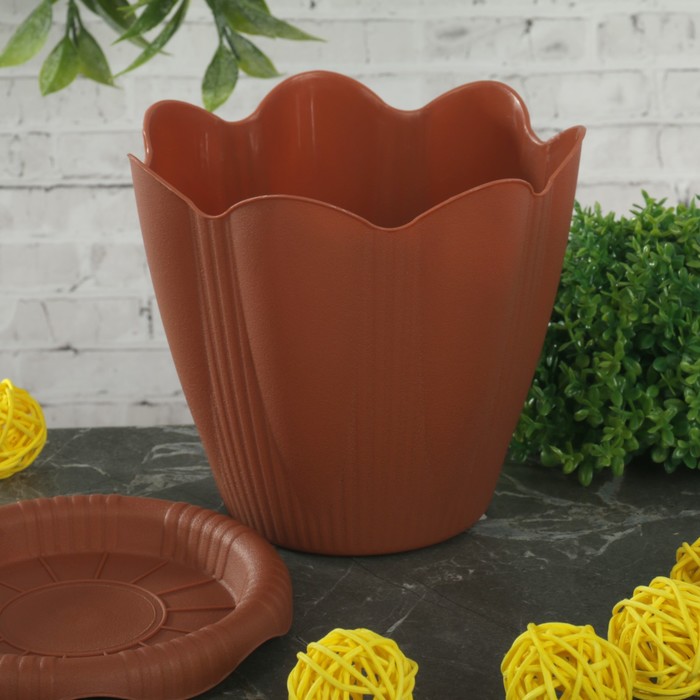 Горшок "Эдельвейс" с поддоном 0,65 л D=12 см, цвет терракотовый