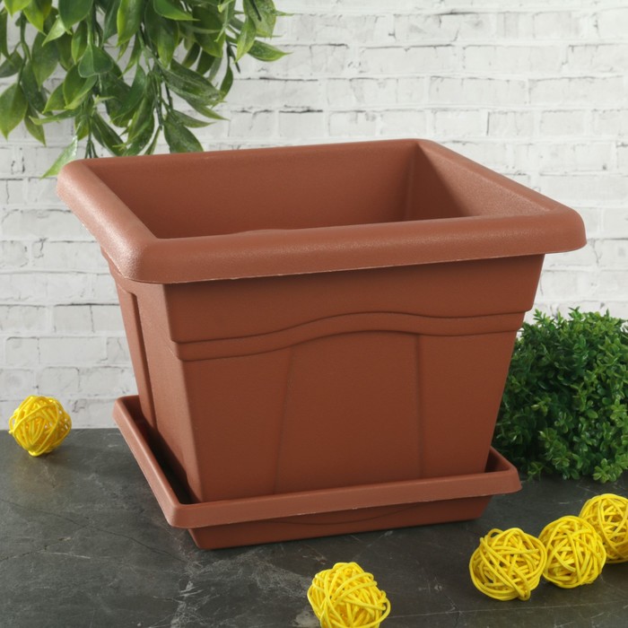 Горшок "Квадро" с поддоном 2,9 л 20х20 см, цвет терракотовый