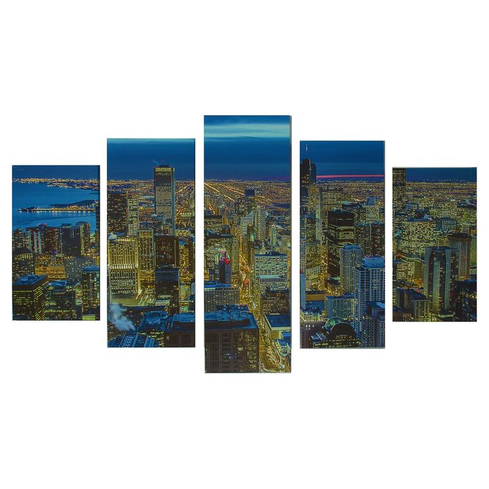 Модульная картина на подрамнике "Огни ночного города", 2 — 43×25, 2 — 58×25, 1 — 72×25 см, 75×135 см