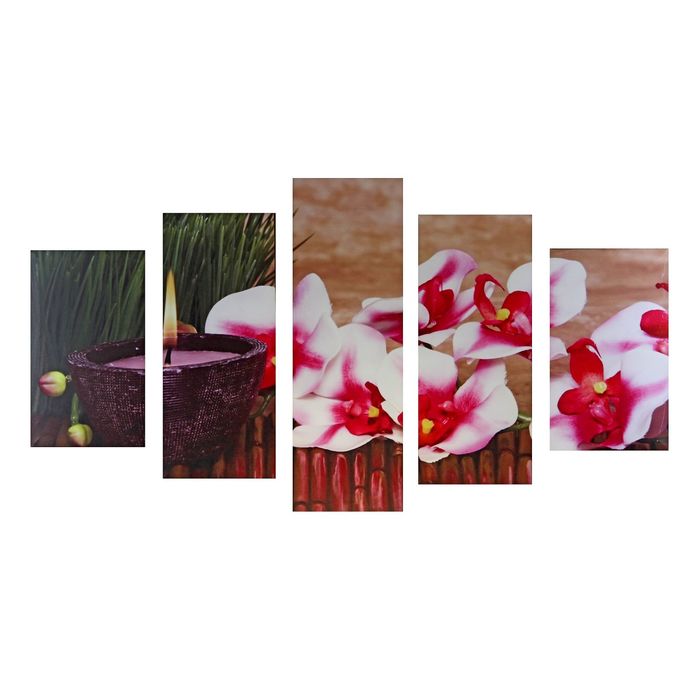 Модульная картина на подрамнике "Вечерняя орхидея", 2 — 43×25, 2 — 58×25, 1 — 72×25 см, 75×135 см