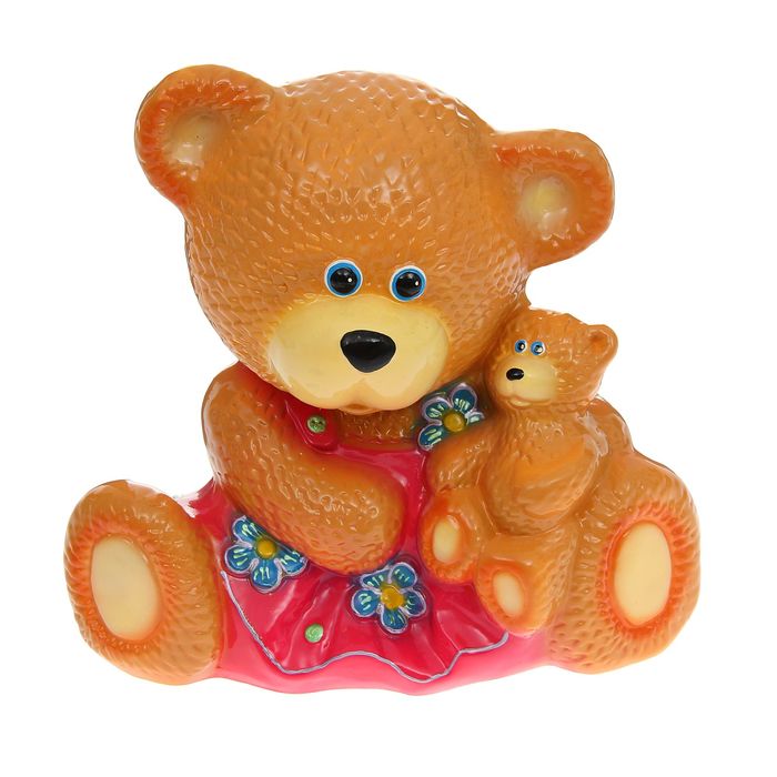 Копилка "Медведица с малышом" бежевая