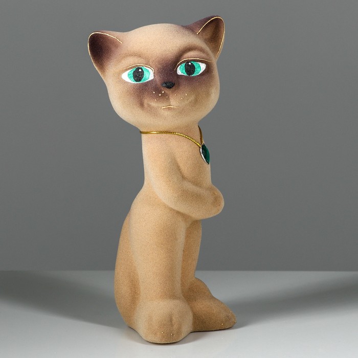 Копилка "Кошка Анжела" малая, флок, бежевая