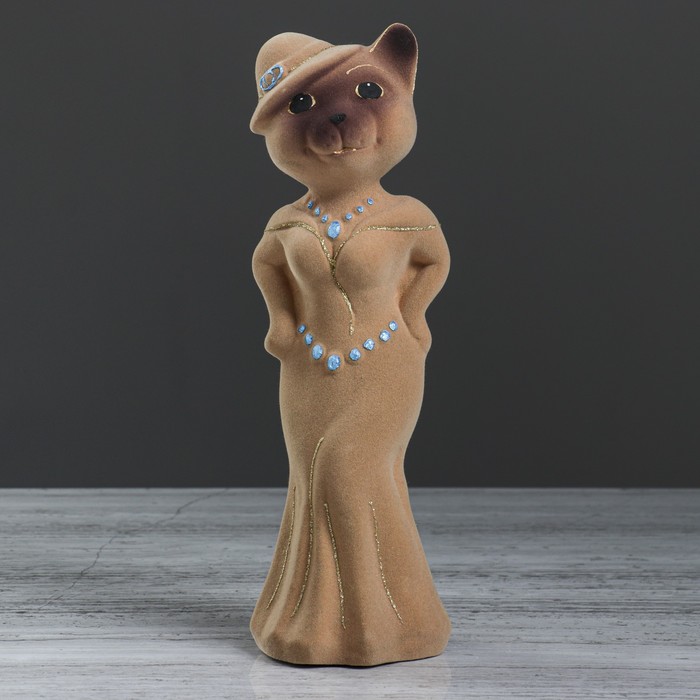 Копилка "Миледи кошка" малая, флок, бежевая