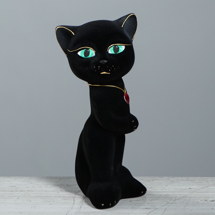 Копилка "Кошка Анжела" малая, чёрная, флок