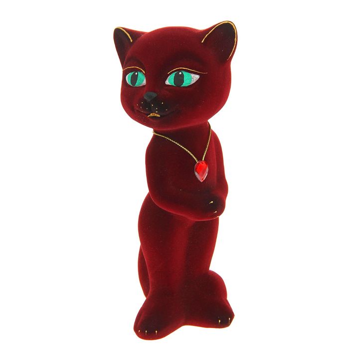 Копилка "Кошка Анжела" малая, флок, бордовая