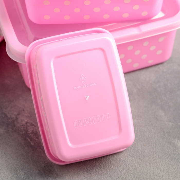 Набор пищевых контейнеров с крышками "Горошек", 3 шт: 16х12 см (350 мл), 12х9 см (200 мл), 19х14 см (600 мл), цвет МИКС