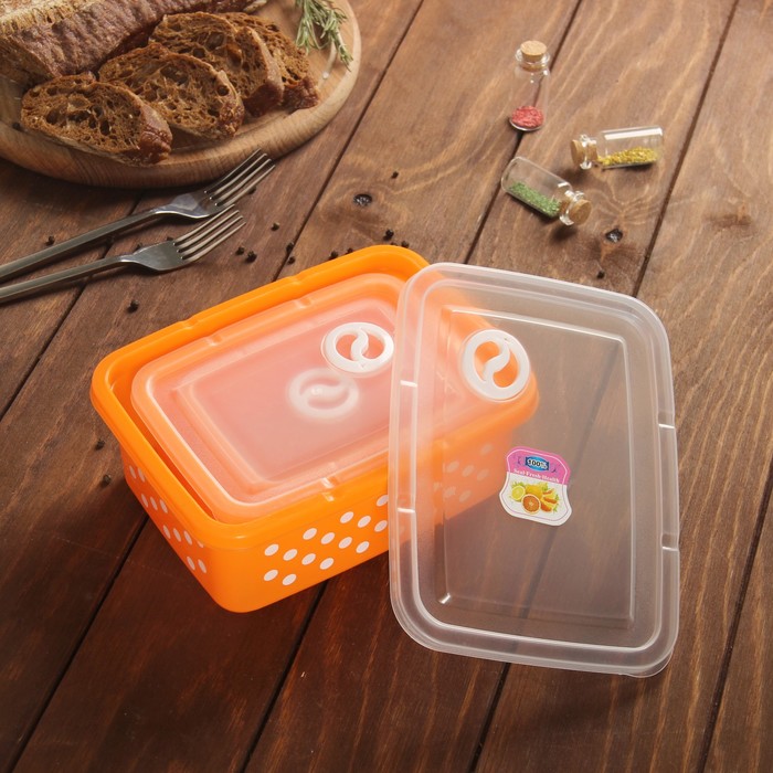 Набор пищевых контейнеров с крышками "Горошек", 3 шт: 16х12 см (350 мл), 12х9 см (200 мл), 19х14 см (600 мл), цвет МИКС