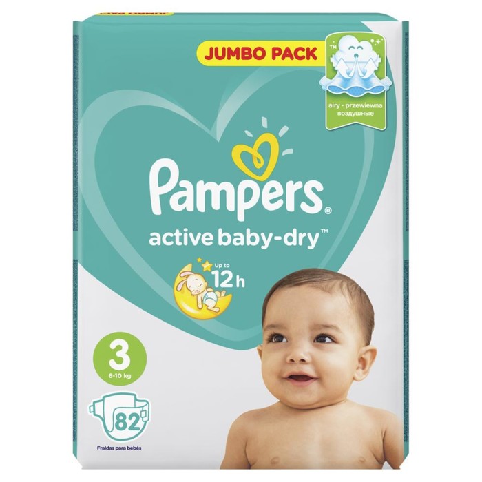 Подгузники «Pampers» Active Baby-dry, Midi, 5-9 кг, 82 шт/уп