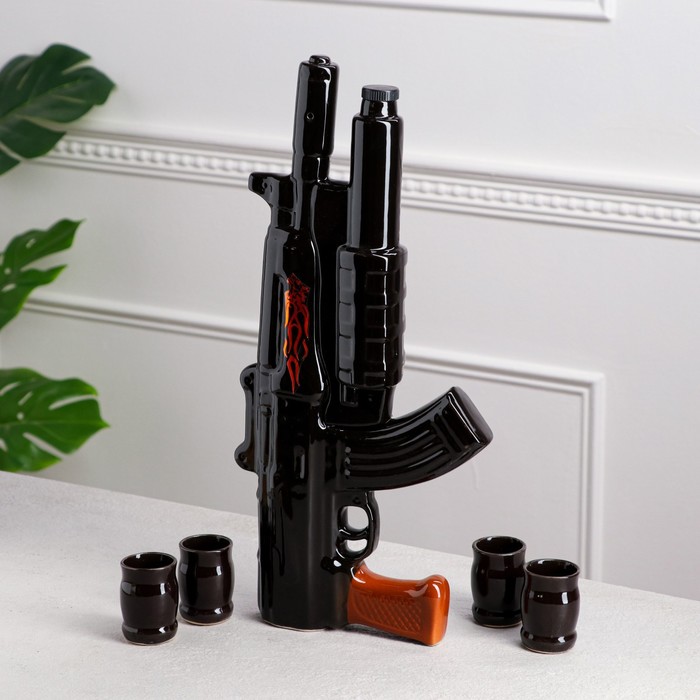 Штоф с рюмками "Автомат с подствольником" 5 предметов, 0,3 л