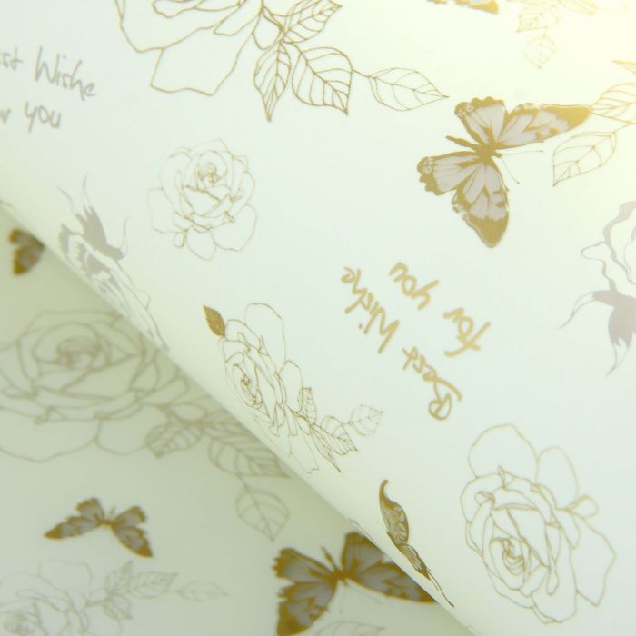 Пленка для цветов "Розы с бабочками", бежевый, 60 х 60 см