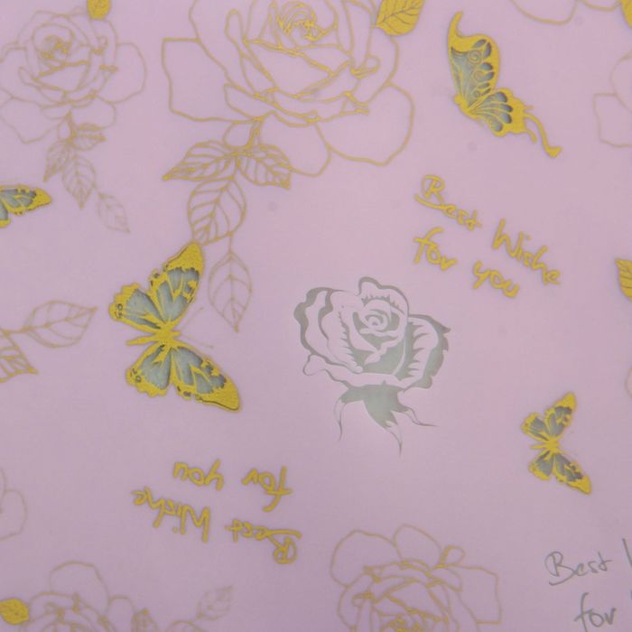 Пленка для цветов "Розы с бабочками", розовый, 60 х 60 см