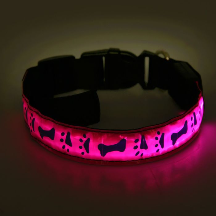 Ошейник с подсветкой, размер L 40-45 х 2,5 см, 3 режима свечения, розовый
