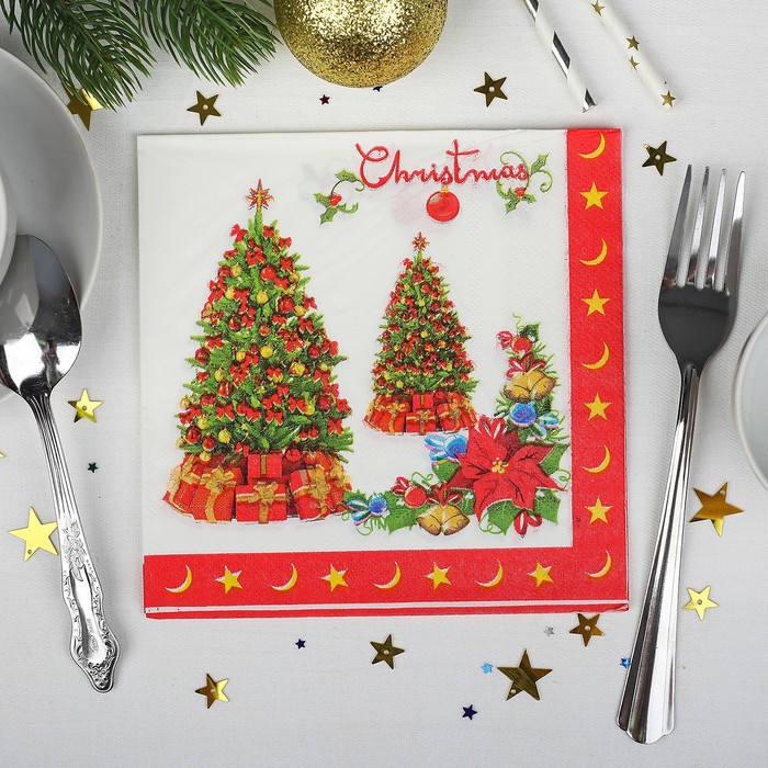 Салфетки бумажные "Елочки" с подарками (набор 20 шт)