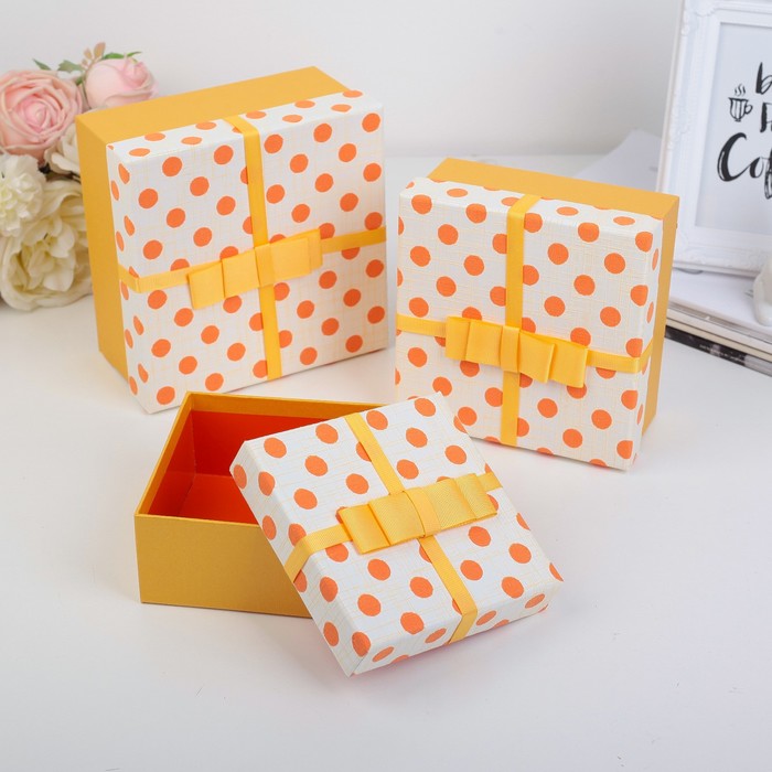 Набор коробок 3в1 "Простой горох", оранжевый, 17 х 17 х 9 - 13 х 13 х 6 см