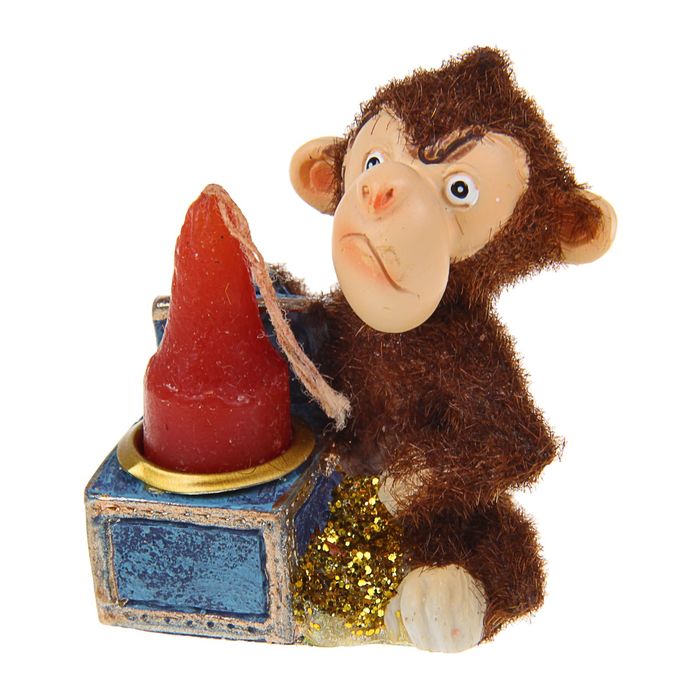 Сувенир "Обезьянка бархатная со свечкой" МИКС