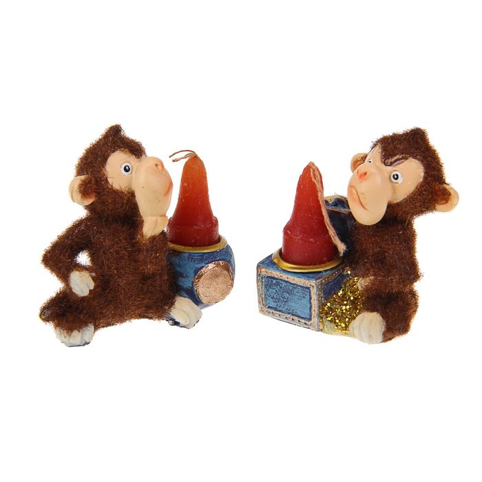 Сувенир "Обезьянка бархатная со свечкой" МИКС