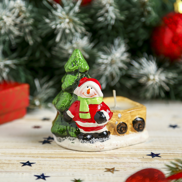 Сувенир "Свеча в тележке с Дедом Морозом"