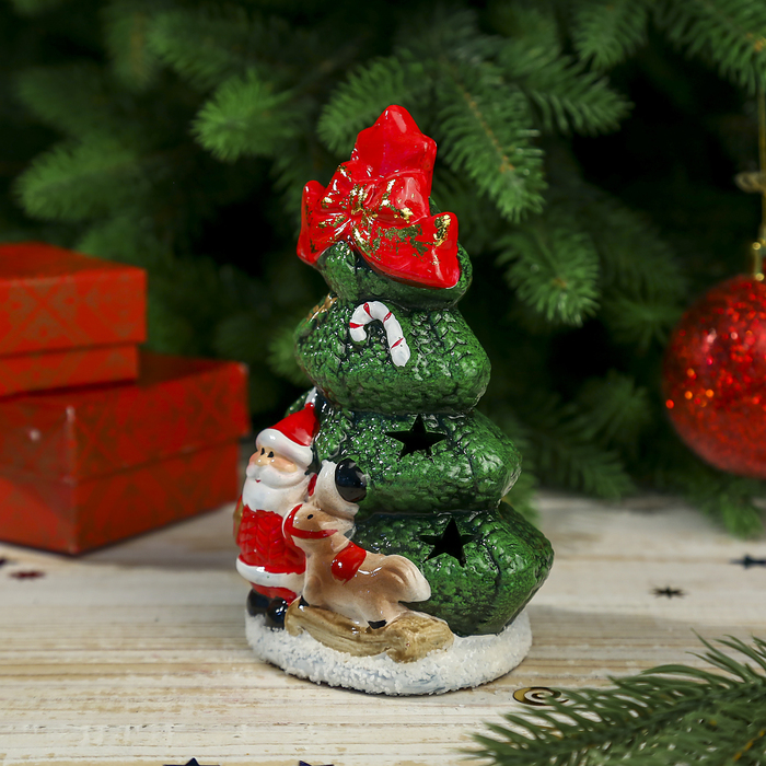 Сувенир "Вязаная елочка с Дедом Морозом" световой