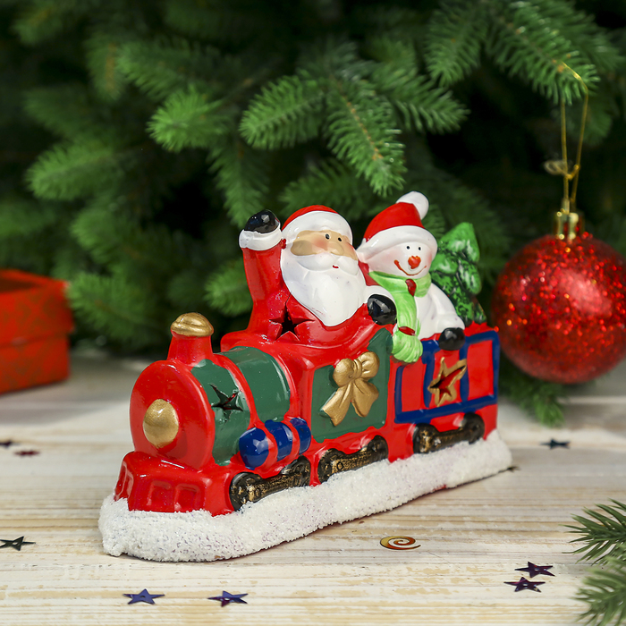 Сувенир "Дед Мороз и Снеговик в паровозике" световой
