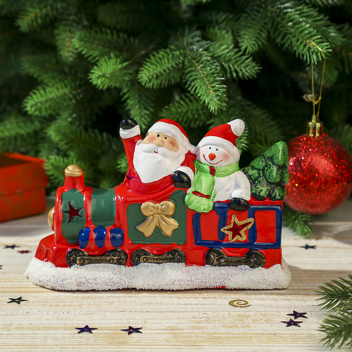 Сувенир "Дед Мороз и Снеговик в паровозике" световой