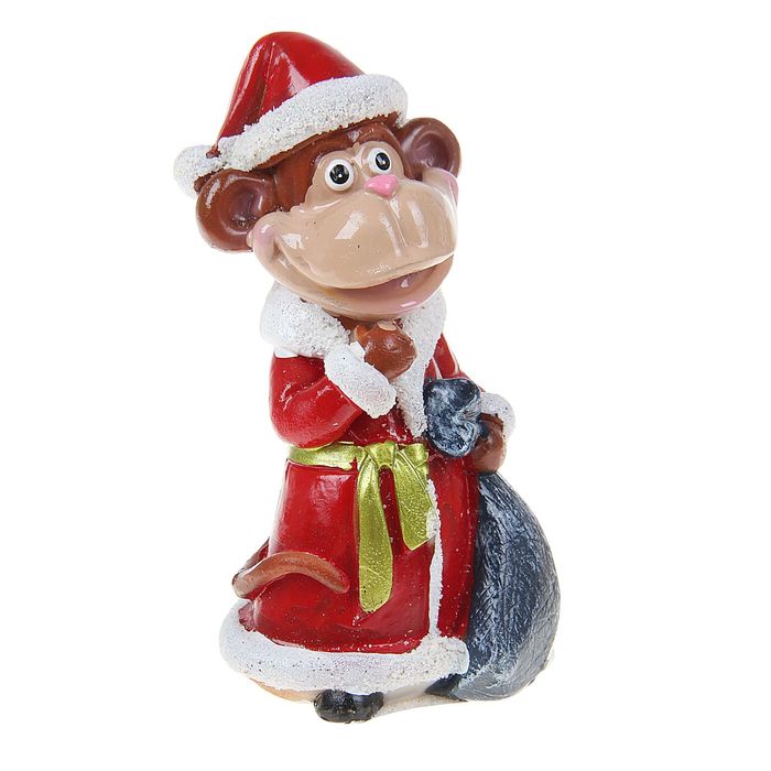 Сувенир "Обезьянка Дед Мороз с мешком" МИКС