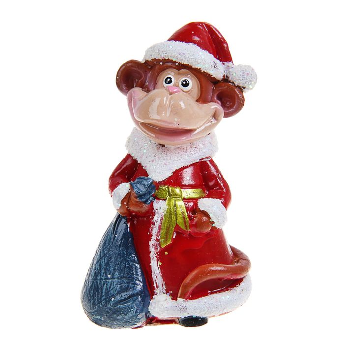 Сувенир "Обезьянка Дед Мороз с мешком" МИКС