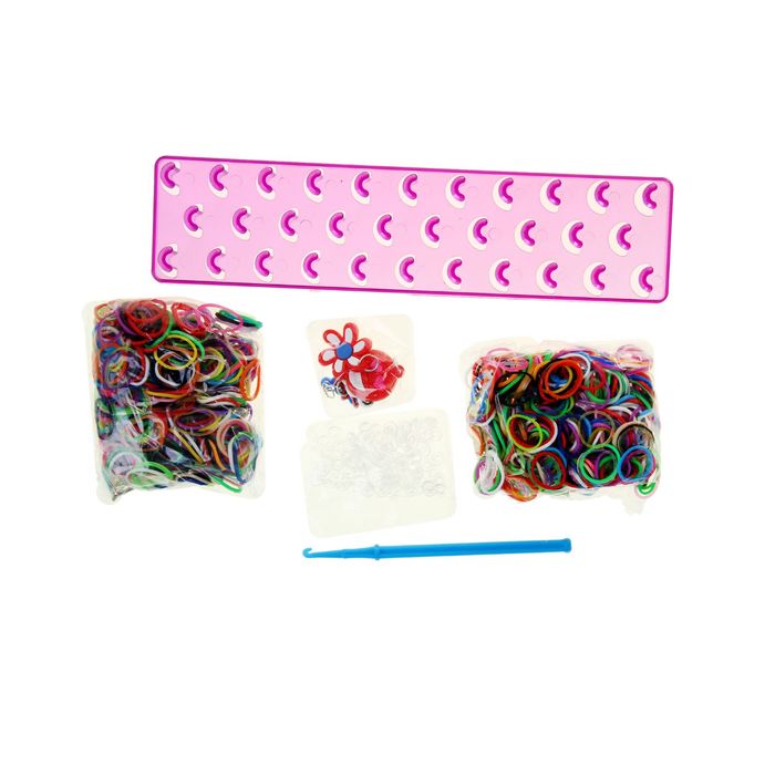 Резиночки для плетения LOOM TWISTER разноцветные, набор 1000 шт., станок, крючок, крепления, 6 подвесок