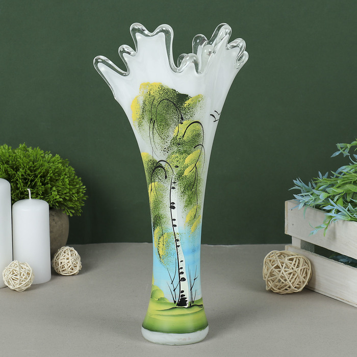 Ваза "Коралл-сосулька" молочная, берёзка, микс 30 см