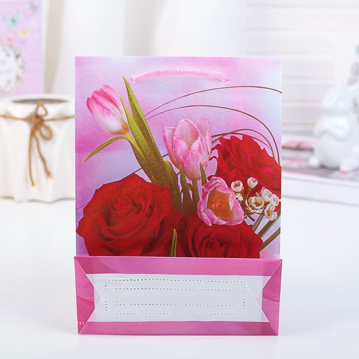 Пакет пластиковый "Розы и тюльпаны", 12,5 х 5,5 х 17 см