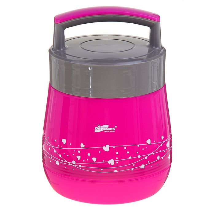 Ланч-бокс "Горошек" (внутри пластик) 1 л, 1 тарелка и ложка, цвета МИКС