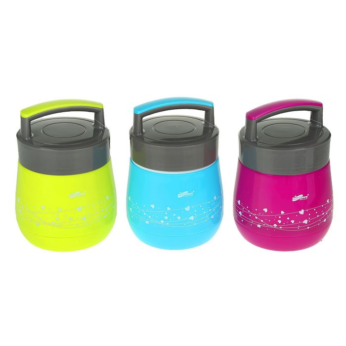 Ланч-бокс "Горошек" (внутри пластик) 1 л, 1 тарелка и ложка, цвета МИКС