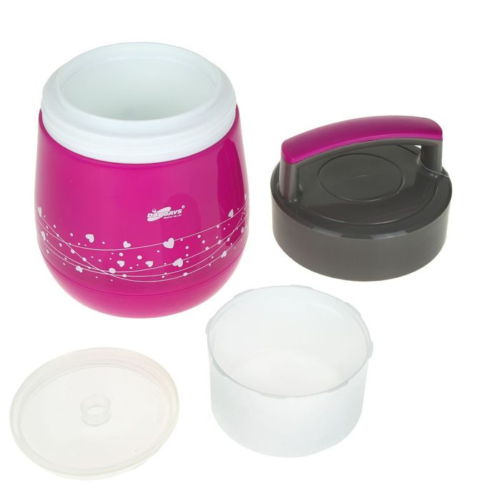 Ланч-бокс "Горошек" (внутри пластик) 1 л, 1 тарелка и ложка, цвета МИКС