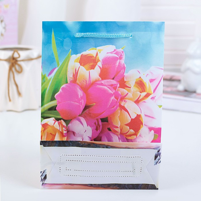 Пакет пластиковый "Тюльпаны", 12,5 х 5,5 х 17 см