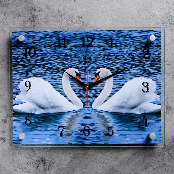 Часы настенные, серия: Животный мир, "Пара лебедей", 30х40 см, микс