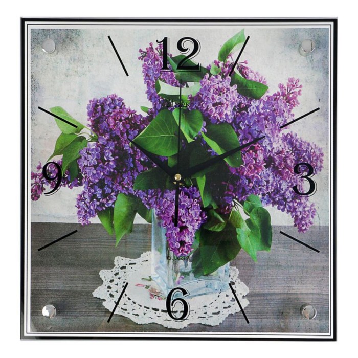 Часы настенные квадратные "Сирень в вазе", 35х35 см  микс