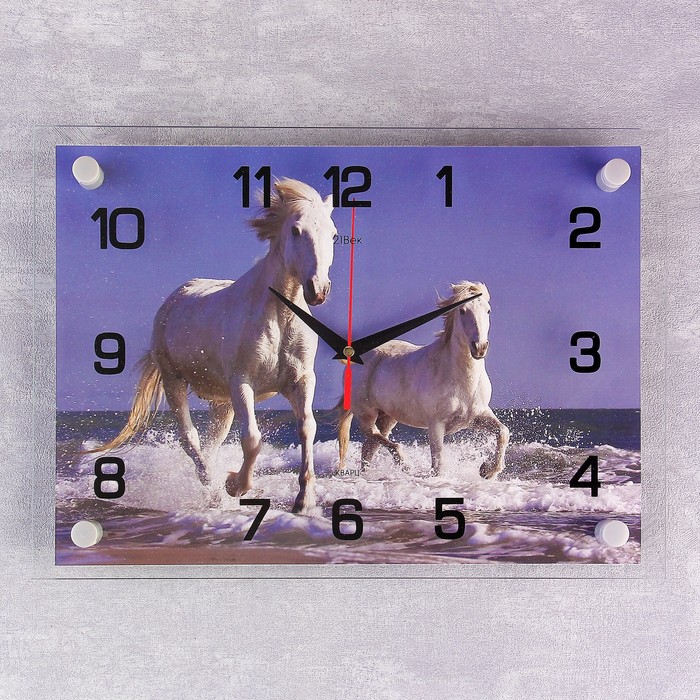 Часы настенные прямоугольные "Пара лошадей на берегу", 25х35 см микс